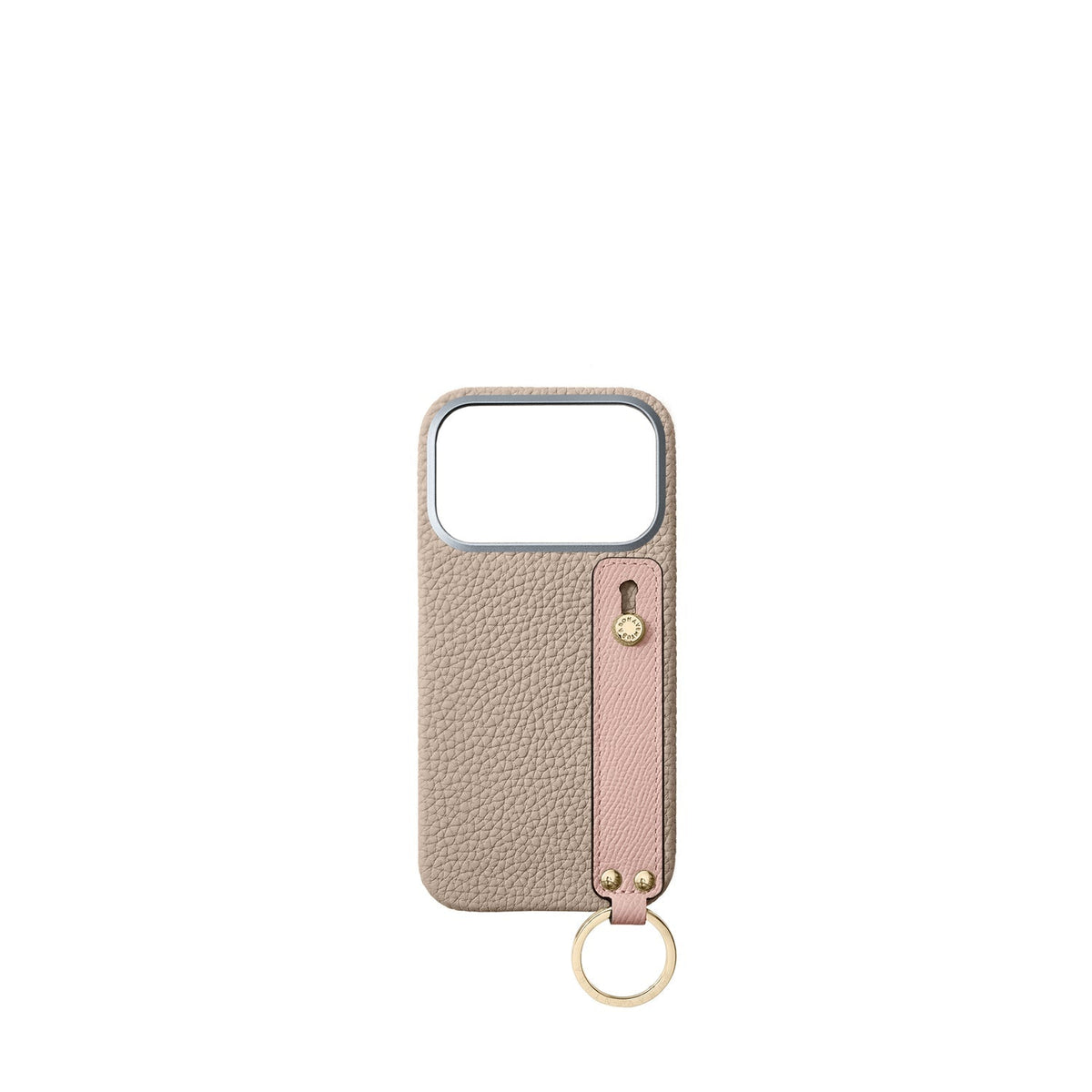 iPhone 18 Pro Back Cover Case with Handle Shrink Leather (Greige × Shell Pink - Gold)