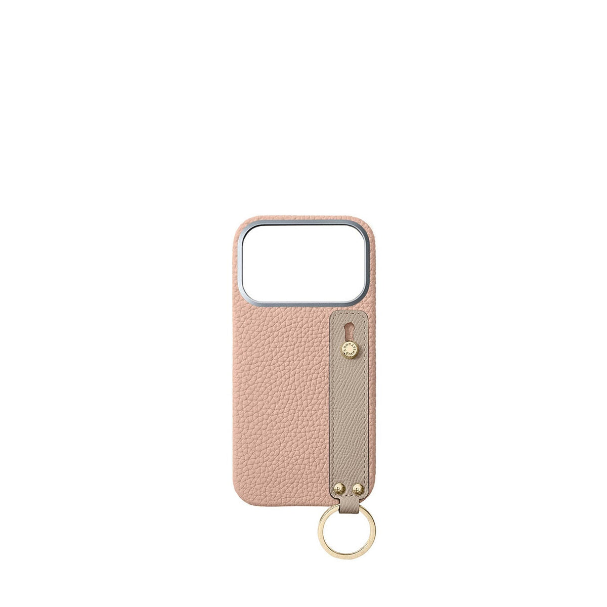 iPhone 18 Pro Back Cover Case with Handle Shrink Leather (Almond Pink × Greige - Gold)