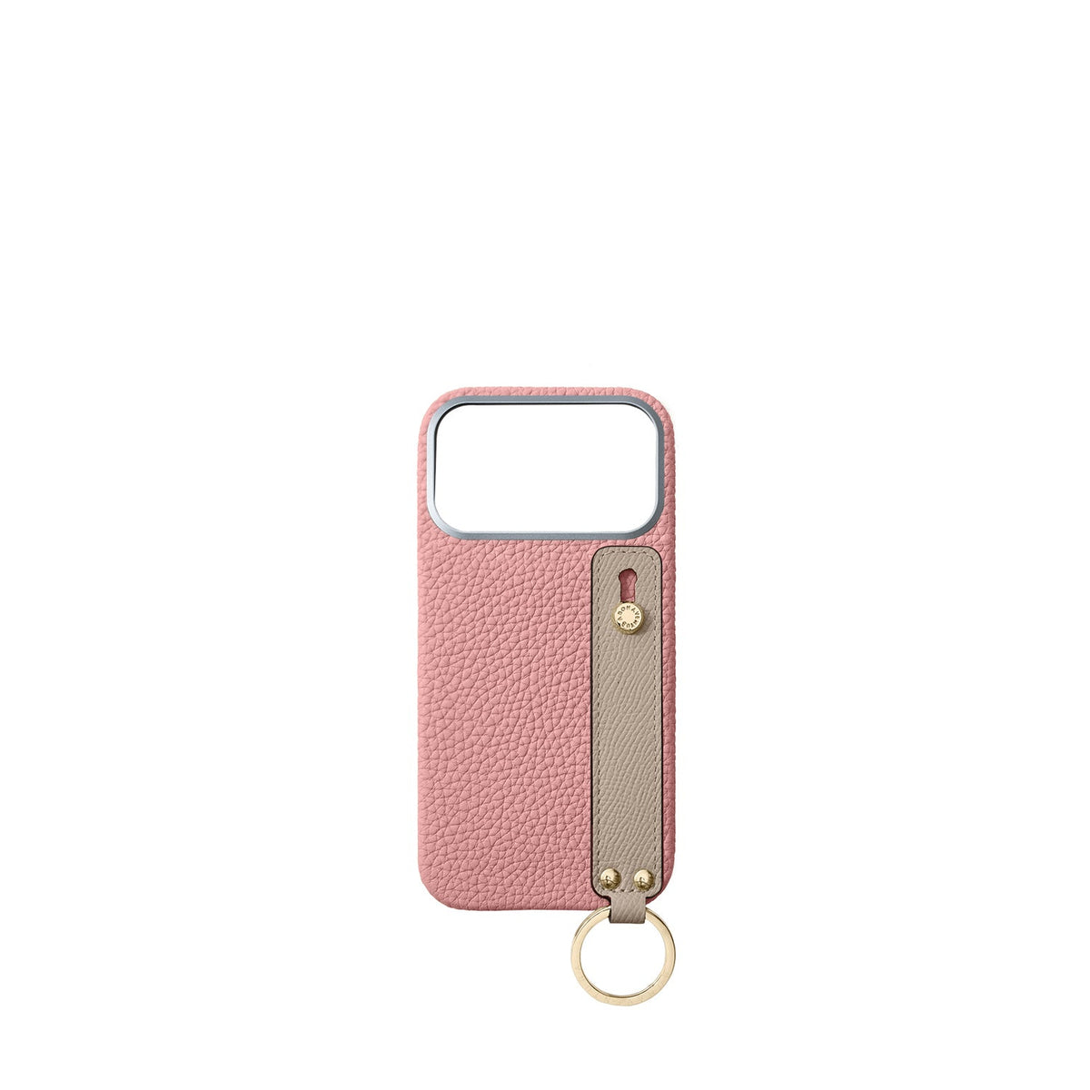 iPhone 18 Pro Max Back Cover Case with Handle Shrink Leather (Coral Pink × Greige - Gold)