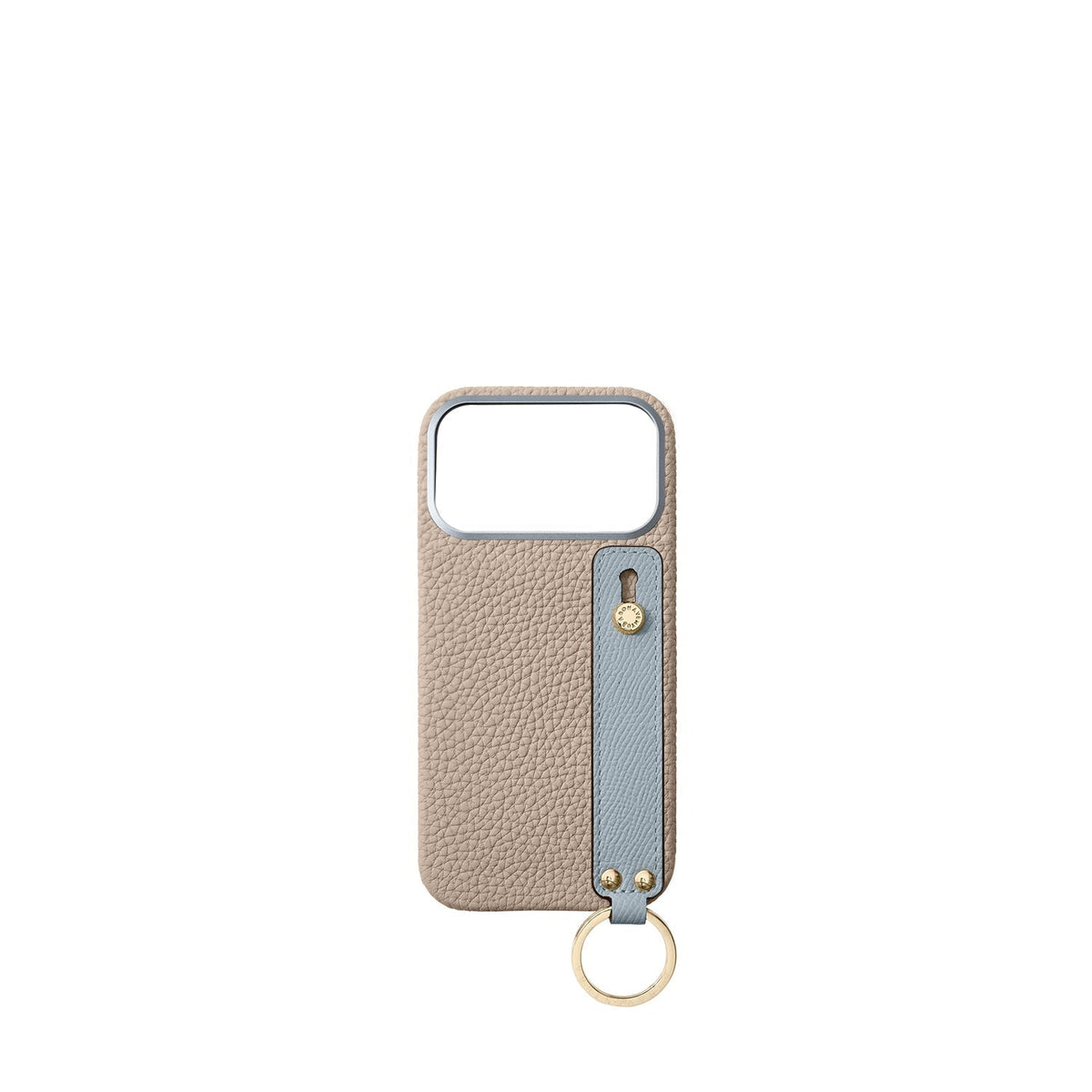 iPhone 18 Pro Max Back Cover Case with Handle Shrink Leather (Greige × Blue Lin - Gold)