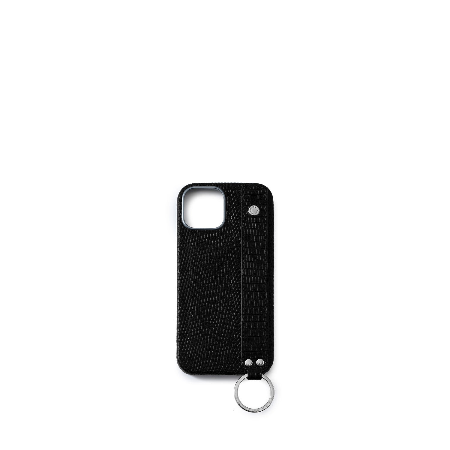 iPhone 17 Back Cover Case with Handle Embossed Lizard Leather (Black - Silver)