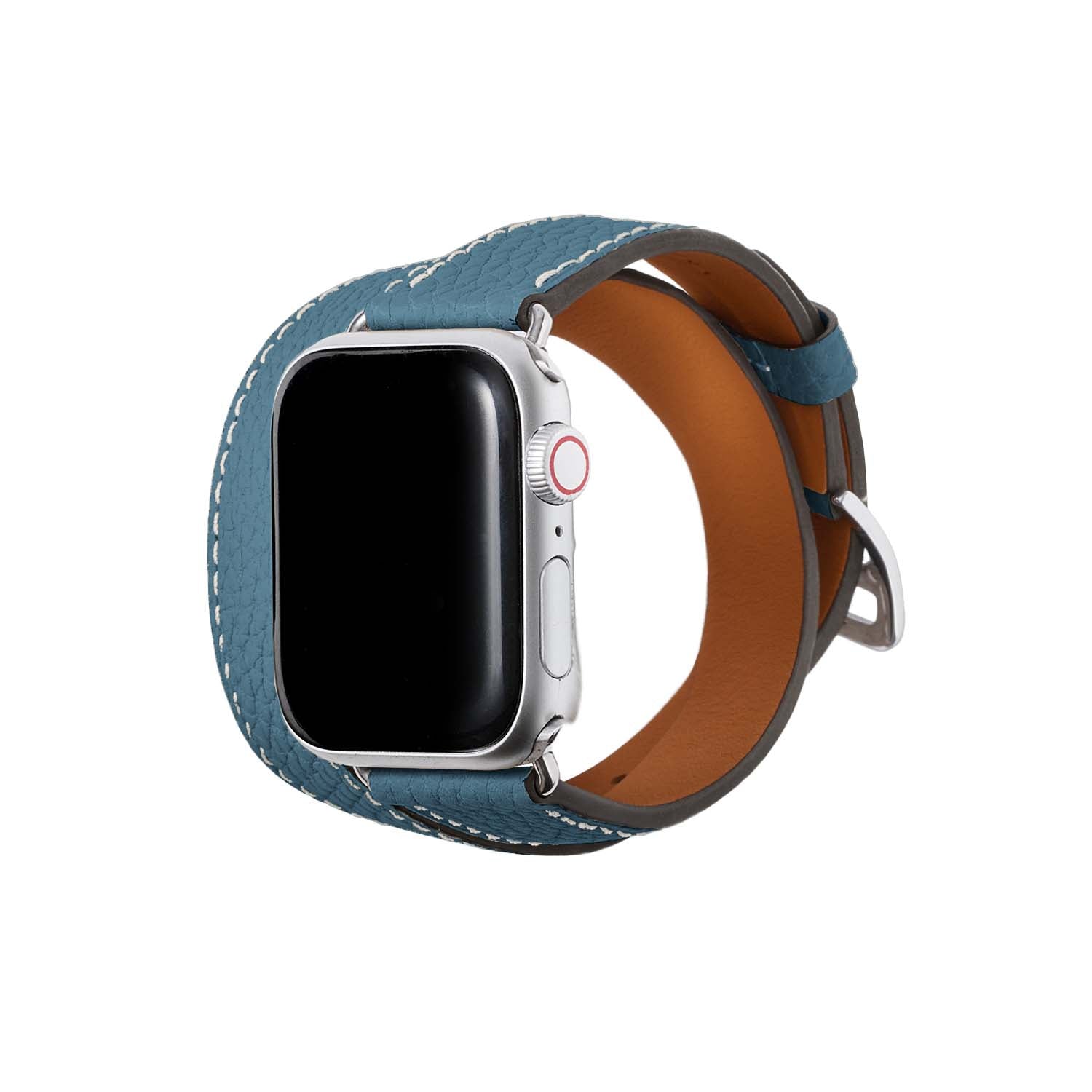 Double Tour Apple Watch Band Bottalato Leather (Silver Adapter) (Blue Cyan - 38mm/40mm/41mm/42mm - S / M)