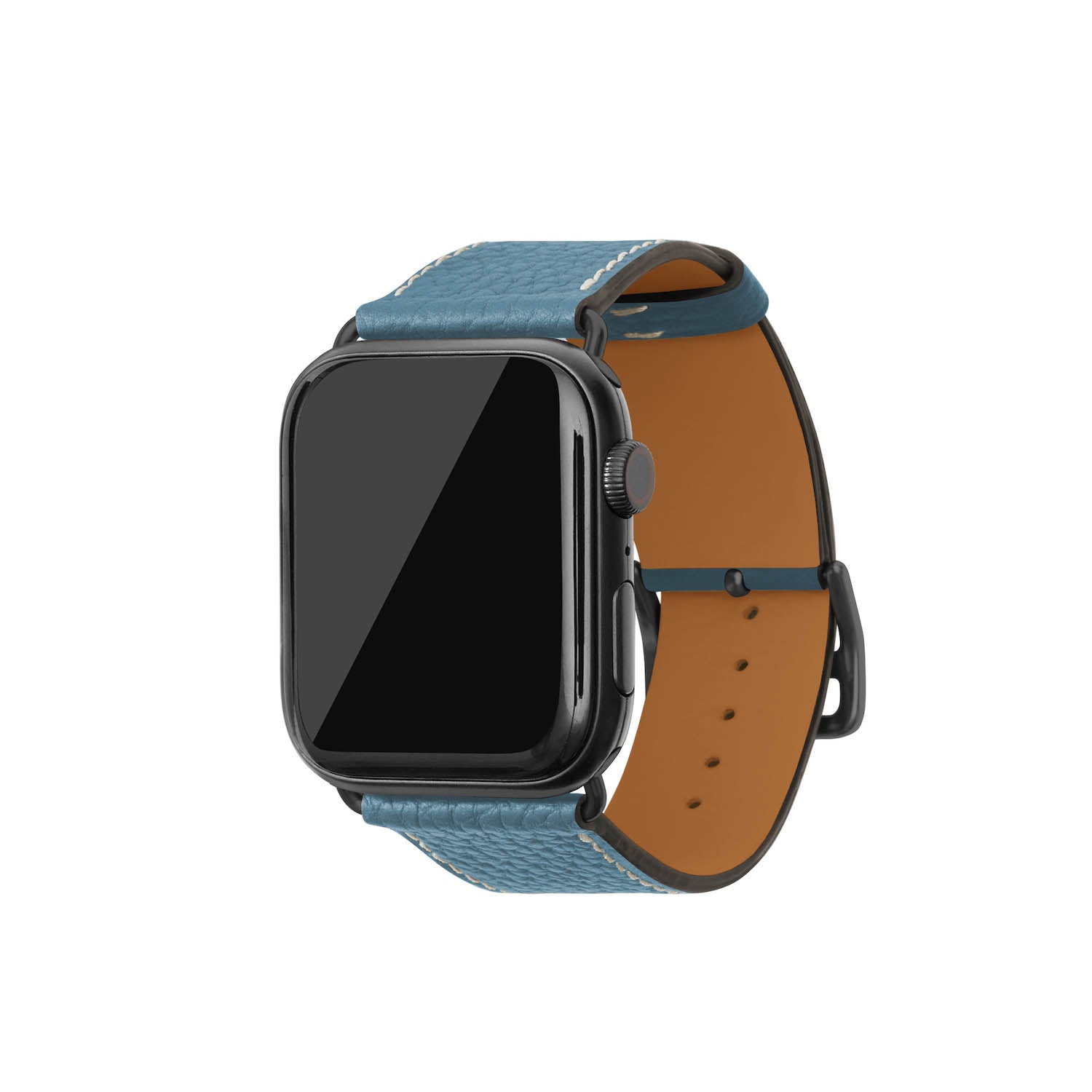 Apple Watch Band Bottalato Leather (Black Adapter) (Blue Cyan - 44mm/45mm/46mm/49mm - M / L)